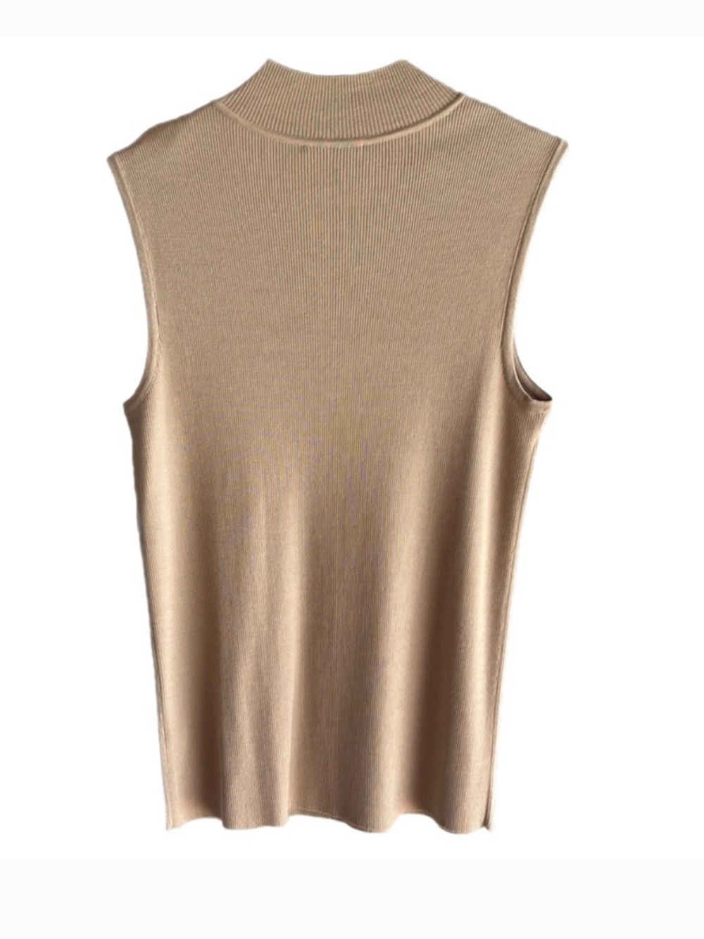 ST. JOHN WOOL BEIGE MOCKNECK SLEEVELESS SHELL SWEATER TOP SZ L - Picture 3 of 9